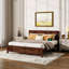 Style très grand lit avec finition noyer, tête de lit, DEL intégrée, charge, 10 lattes et rangement en pin, espace de rangement-14044653-14044654