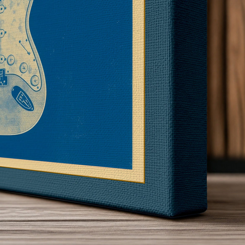 Fender Stratocaster Minimalist 1 Piece Wrapped Canvas Wall Art, 30x20 - 76.2 x 50.8 cm, Teal Border