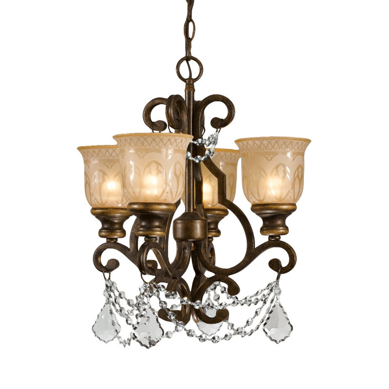 Tusten Mini Chandelier, Clear Majestic Wood Polished