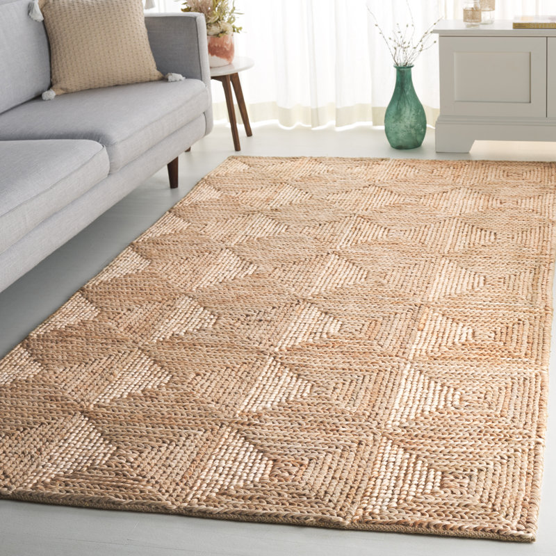 Tapis en jute / coton naturel tissé à la main Aunye, Rectangle 5 pi x 8 pi