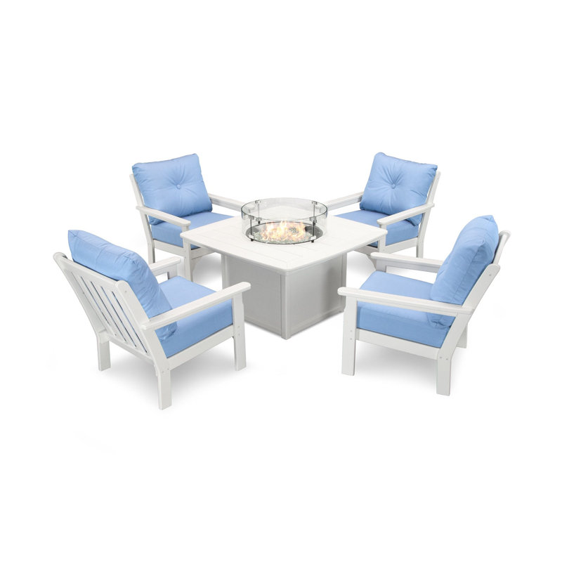 Vineyard 5-Piece Conversation Set with Fire Pit Table, Cast Ash, White