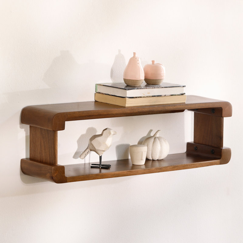 Sephine Modern Boxy 2-Tier Floating Wooden Wall Shelves, Decorative Storage Shelf for Kitchen, Bedroom, Living Room, Office