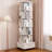 Rotating Bookshelf With Drawer, 360 Display 6 Tier Corner Bookshelf For Small Space, Floor Standing Bookcase Storage Rack, Wood Narrow Book Shelf Organizer For Bedroom, Living Room (WHITE)-610084609-610084611