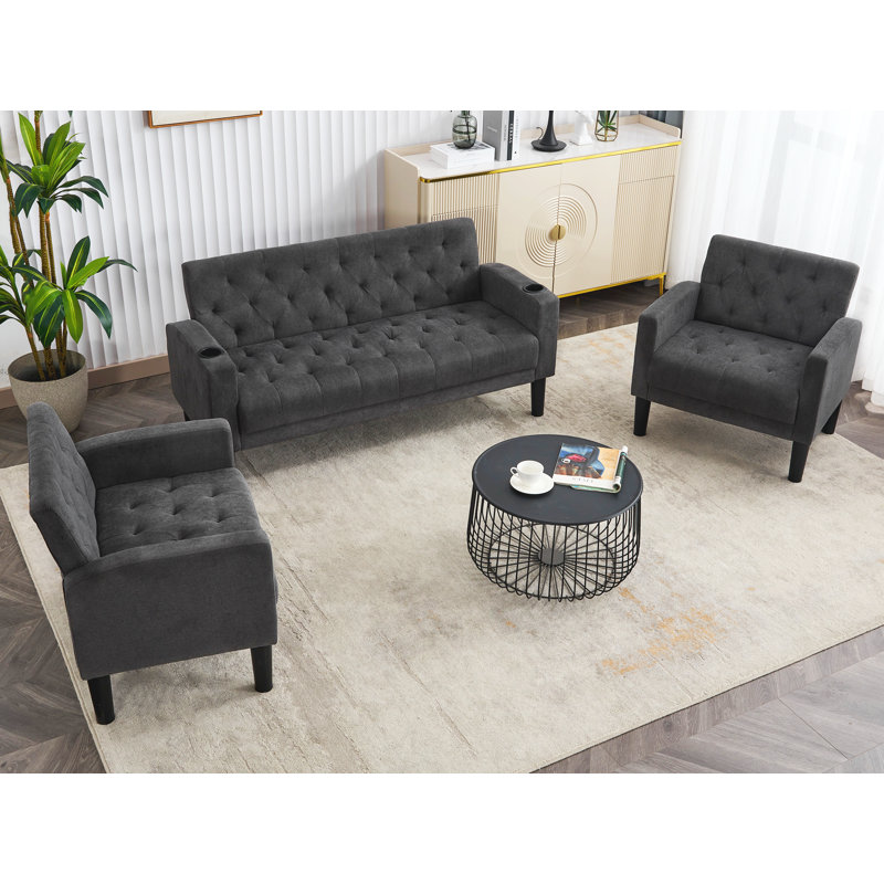Tanysha 3 - Piece Living Room Set, Dark Gray Polyester Blend