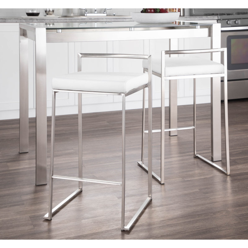 Tabouret de bar et de comptoir Derik, Or, Simili cuir blanc, Tabouret de comptoir (siège d'une hauteur de 27 p