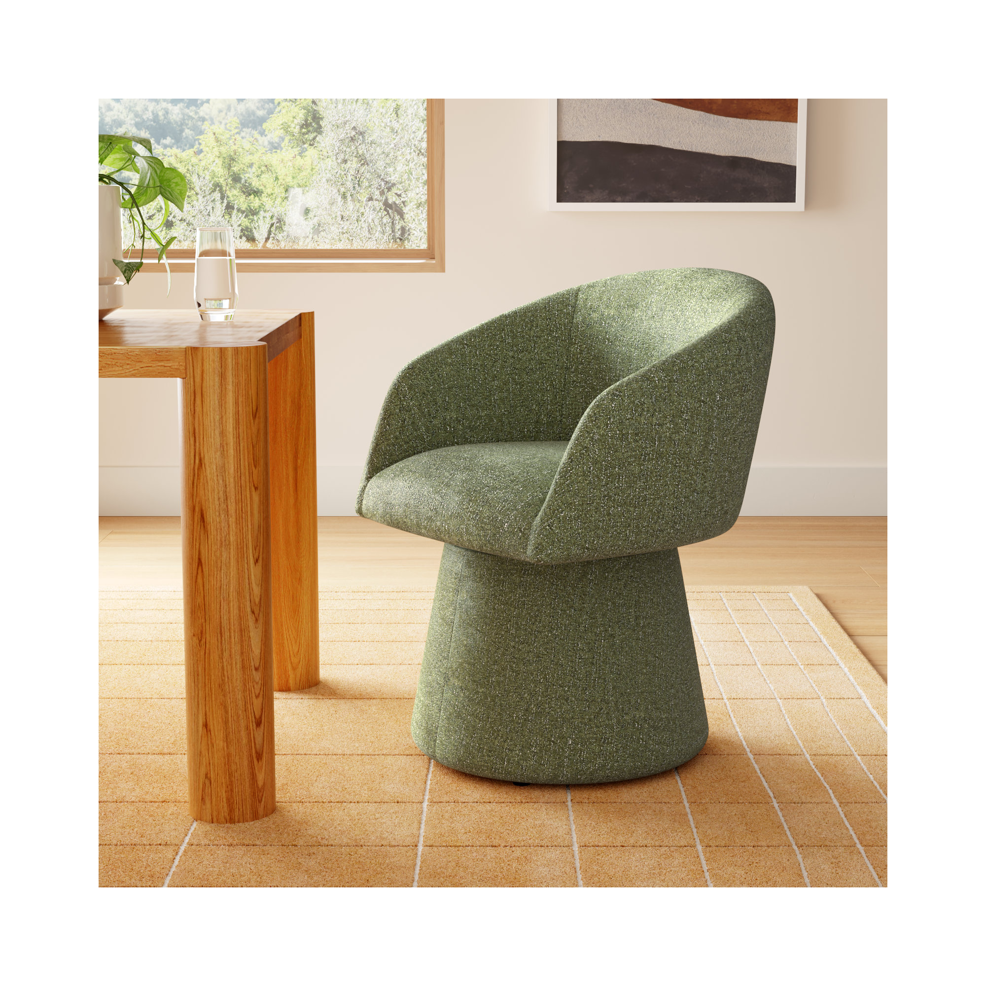 Kyo Chenille Upholstered Barrel Chair, Mellow Forest Chenille