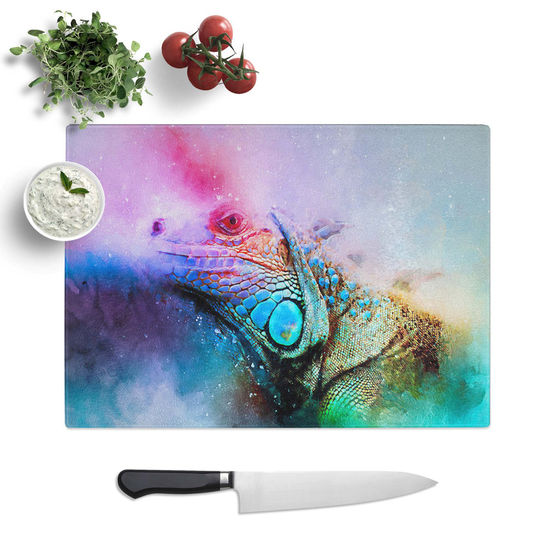 Glass Iguana Lizard Colour Explosion in Abstract Chopping Board