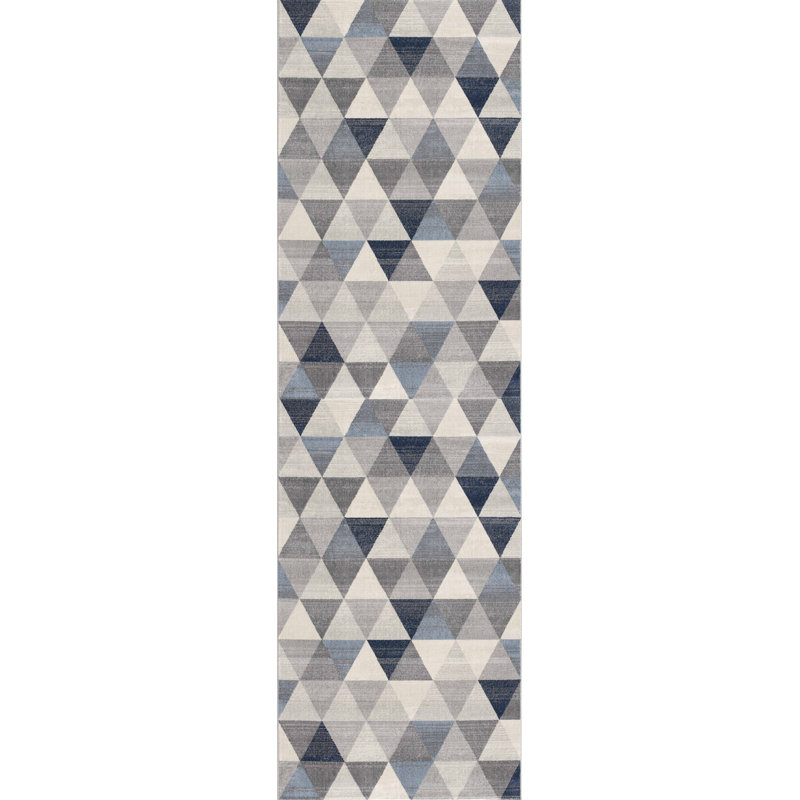 2’ X 6’ Navy Blue Geometric Diamond Area Rug