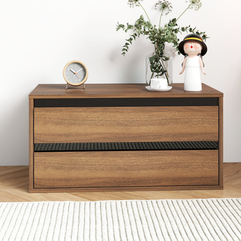 Organisateur de rangement empilable pour cadres et vêtements - 2 tiroirs de rangement, 27,74 x 14,19 x 14,21 po, couleur noyer, panneau de particules + armoire, couleur des souvenirs