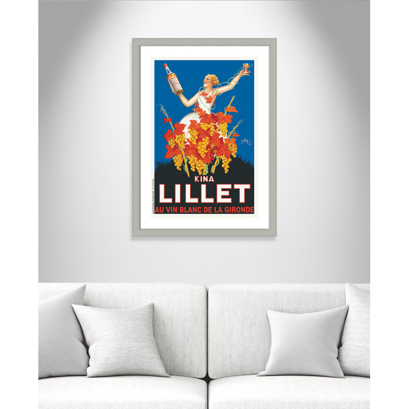 Affiche rétro "Kina Lillet", reproduction encadrée, Papier encadré argent brossé, H 37 po x l 27 po x P 1,25 po