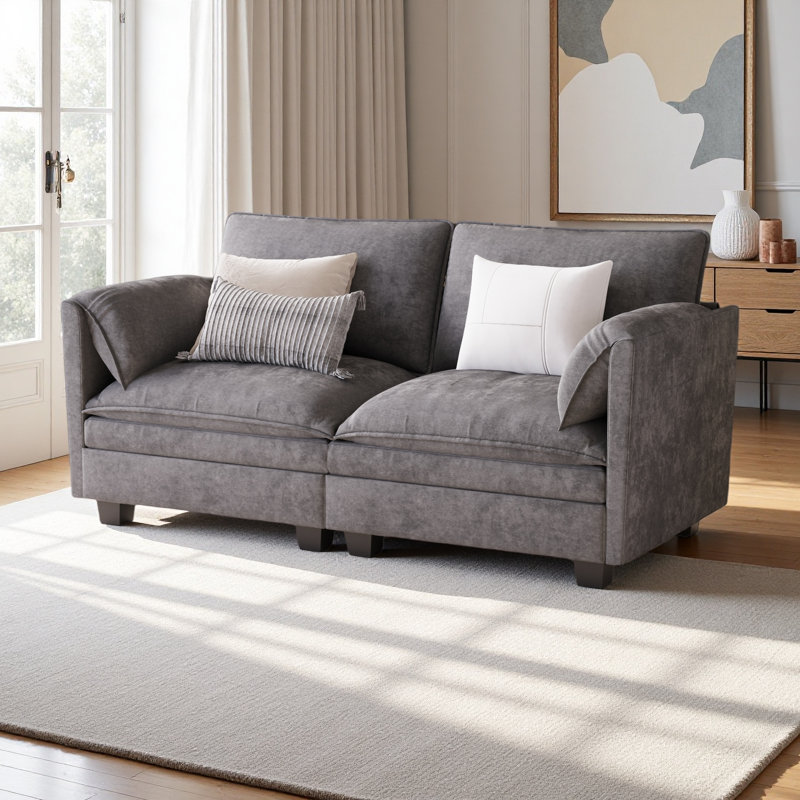 Canapé 74,27 po, canapé confortable 2 places, style Mid-Century moderne conçu pour les petits espaces, Gris