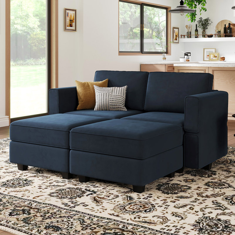 Canapé modulaire avec rangement 63,8 po Nakash, Velours bleu