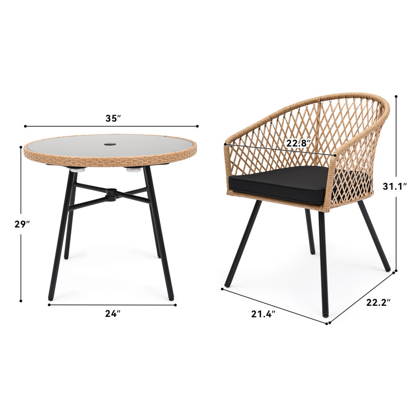 Lavette 4 - Person Patio Dining Set with Round Table , Cushions Included, Black