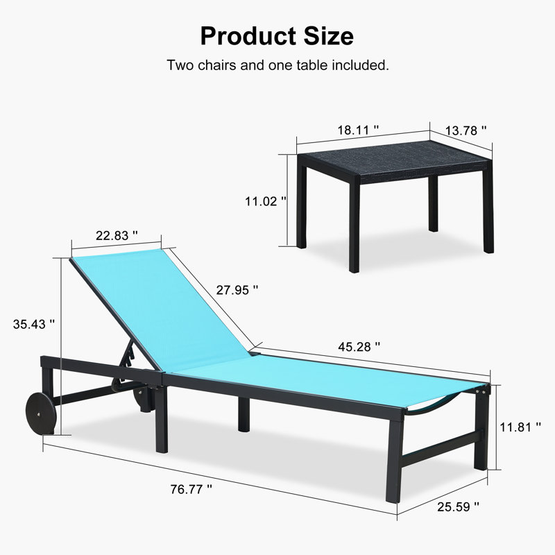 Chaise longue d'extérieur avec table Reivo, Bleu
