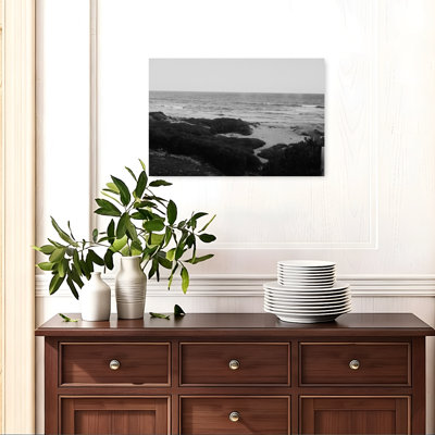 Black And White Coastal View Peaceful Serene Tranquil Coastal Wall Art Print 1 Piece Wrapped Canvas Wall Art
