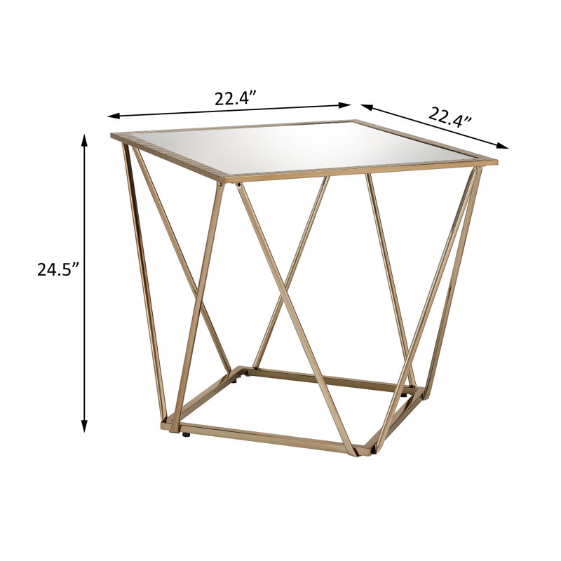 Lexine Square End Table in Gold and Mirrored