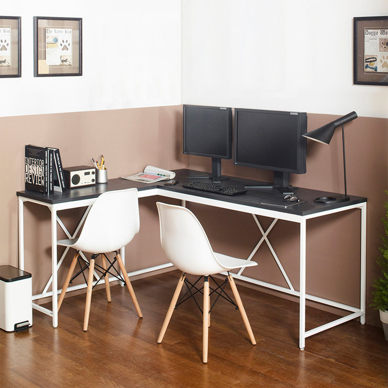 Bureau en forme de L, Gris foncé / ivoire