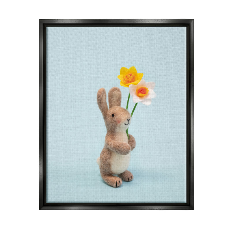 Photographie «Spring Bunny Floral Daffodils» par Lemon & Sugar, Cadre flottant noir de jais, H 21 po x l 17 po x P 1,7 po