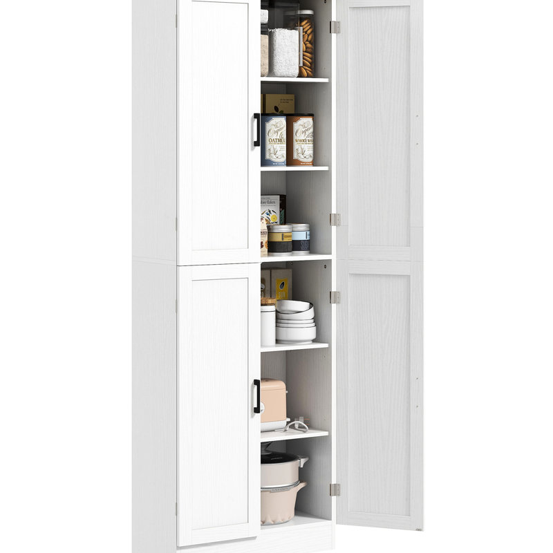 Garde-manger autoportant 67 po 67 po, 4 portes avec tablettes réglables, blanc pour armoire de cuisine fonctionnelle, 4 portes hautes et rangement