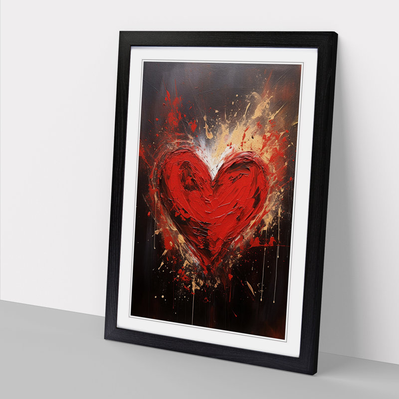 Love Heart Gestural No.3 - Single Picture Frame Print on Wood, Black, 64cm H x 46cm W x 2cm D