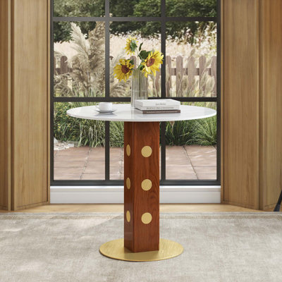 Table de salle à manger moderne pour 2 personnes avec piédestal carré en bois et base dorée, pour les petits espaces et la vie urbaine