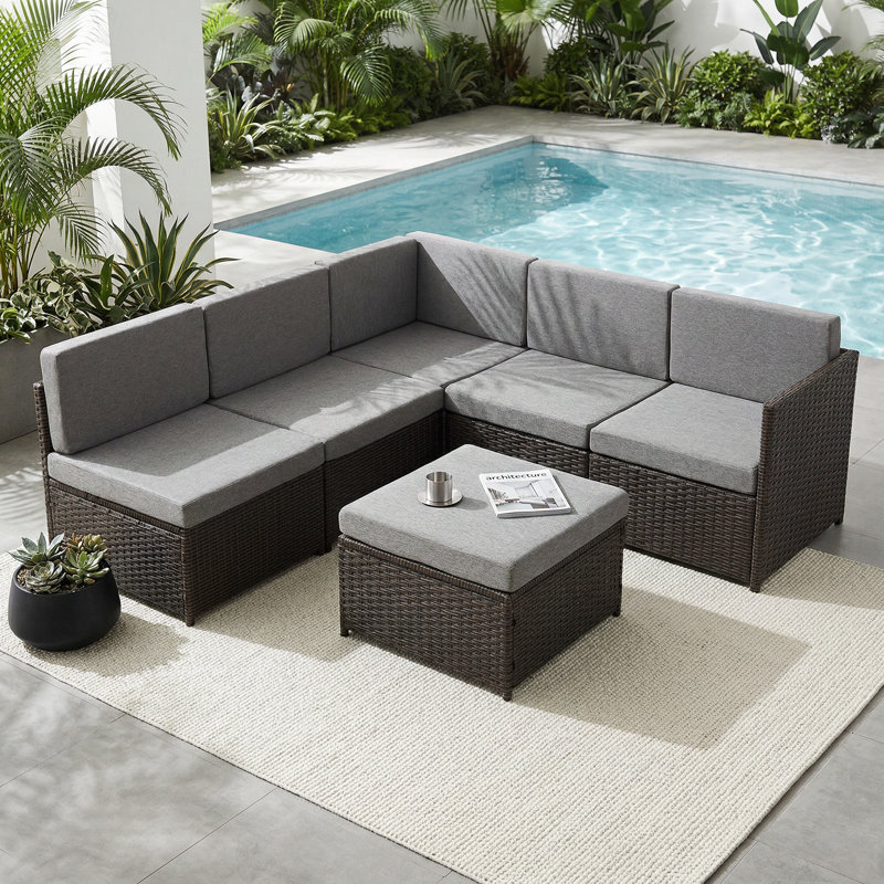 5 - Person Outdoor Wicker Patio Conversation Furniture Set With Storage Table, Brown