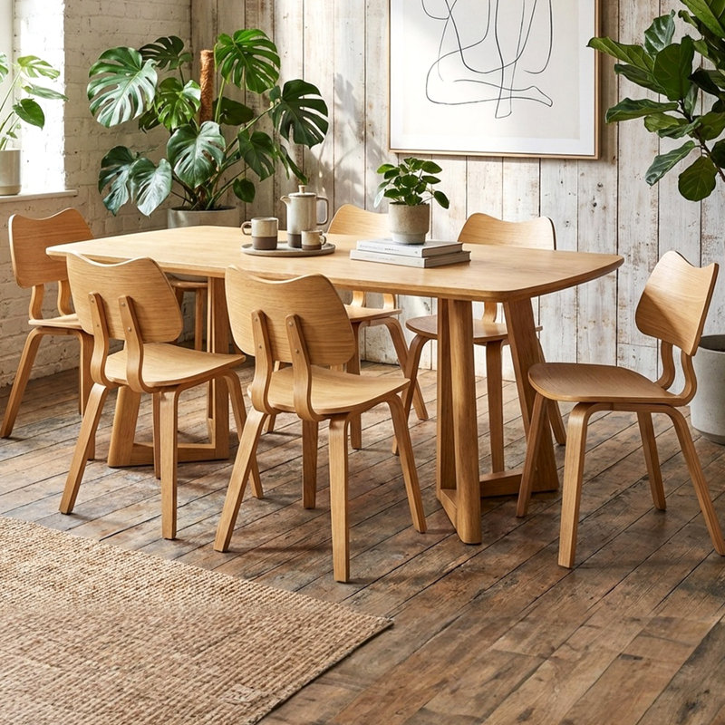 Ensembles de tables de salle à manger, 7 pièces : table, 6 chaises, Tanné