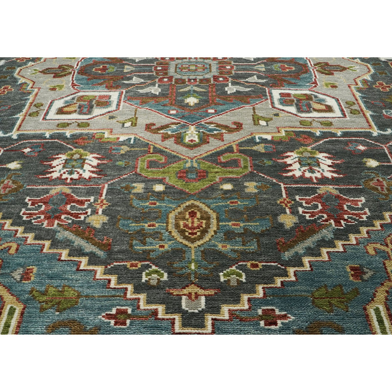 Tapis gris en laine noué à la main 10 pi 2 po x 14 pi 1 po, Rectangle 10'2" x 14'1'