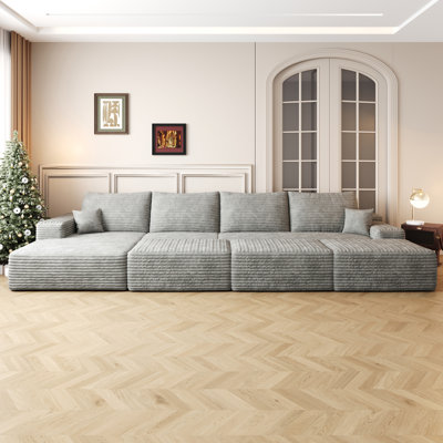 " large modular cloud sofa with 6 seats, plush corduroy fabric, perfect for apartments & living rooms, grey by Hokku Designs