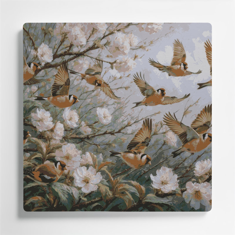 Art mural oiseaux, chardonneret gris, H 32 po x l 32 po