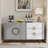 63'' Modern Storage Cabinet With Sintered Stone Top, Sideboard Buffet Cabinet With Drawers, Credenza For Dining Room & Living Room, White & Gray-1078374097