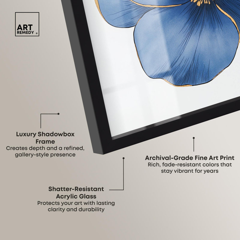 Décoration murale florale bleue «Brilliance II» par Art Remedy, H 13 po x l 13 po, Noir