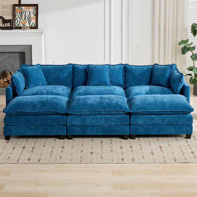 Canapé-lit modulaire avec canapé-lit surdimensionné Schmucker, Chenille bleu, H 33 po x l 113,8 po x P 35 po