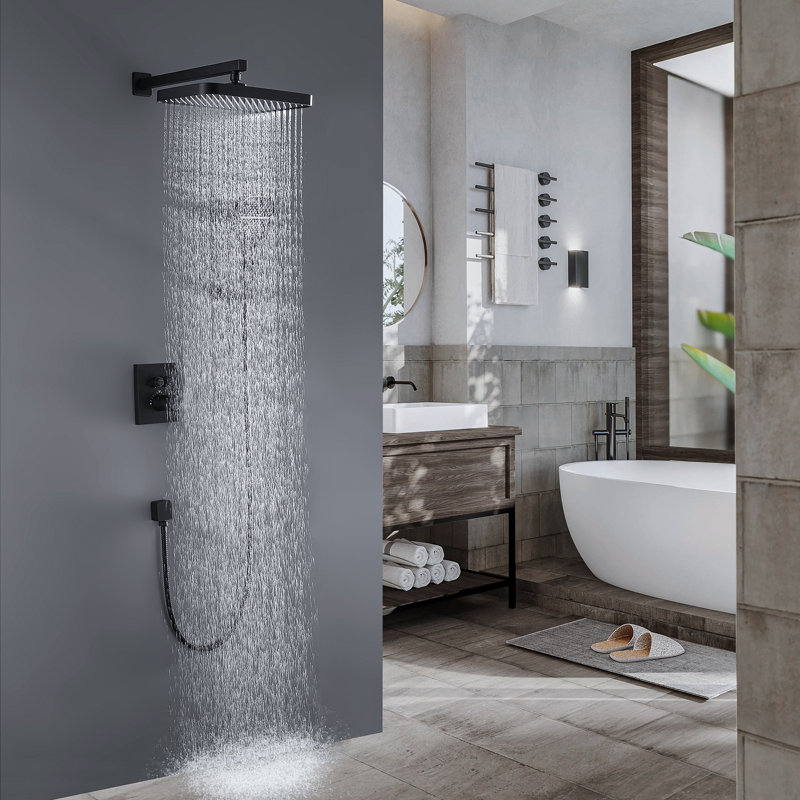 Complete Shower System with Rough in-Valve, Matte Black