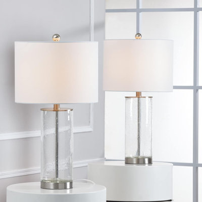 Clear Glass Table Lamps Set of 2, Modern Bedside Lamp With Clear Bubble Glass Glass Body, 3 Way Dimmable End Table Lamp With White Fabric Shade