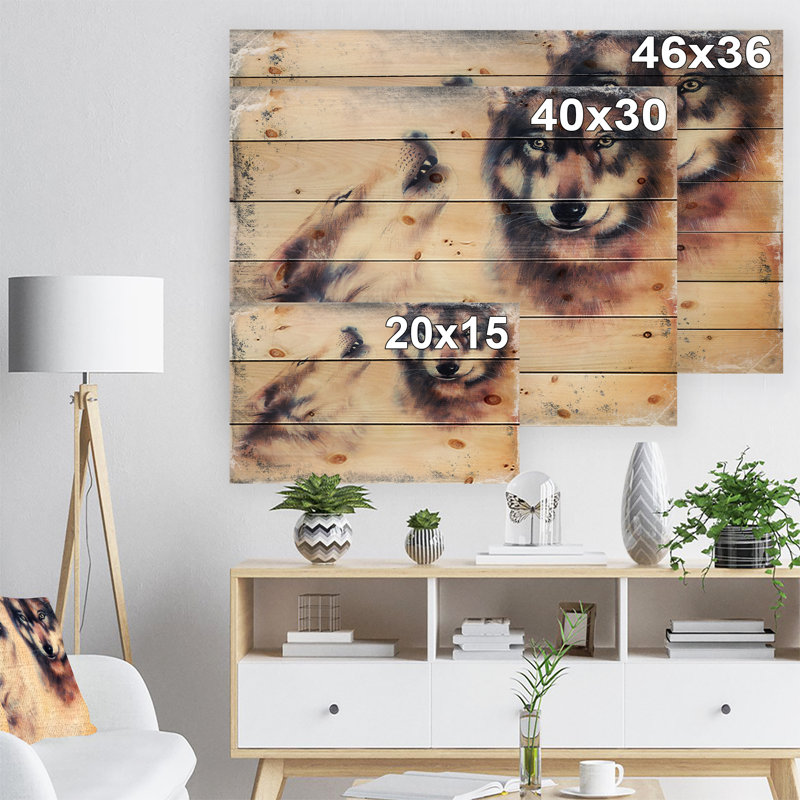 «Howling Wolf», peinture, H 15 po x L 20 po x P 1 po, Bois