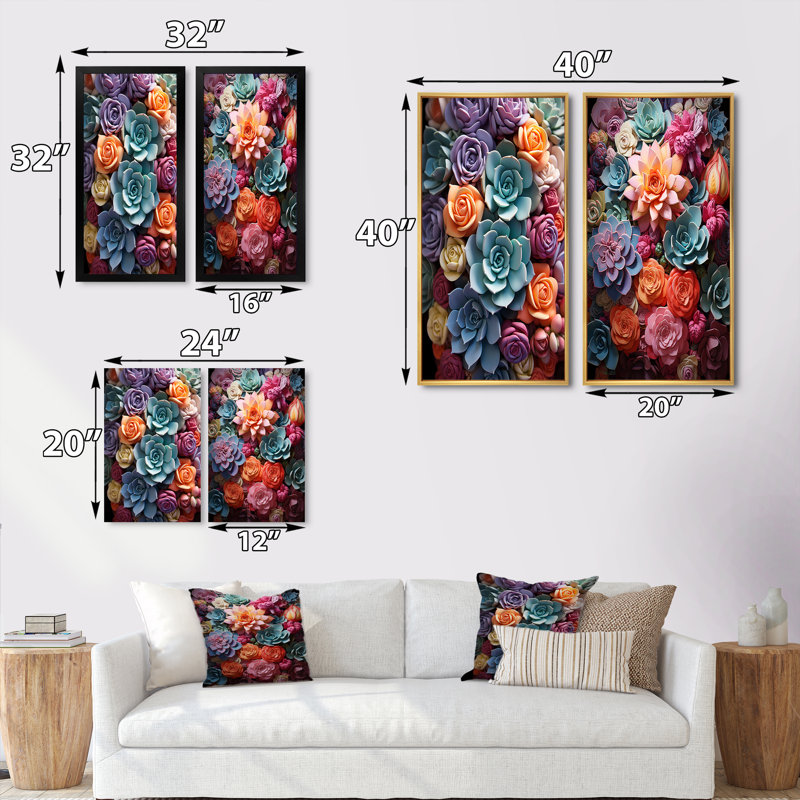 «Blue Yellow Succulents Succulent Delight», 2 pièces, H 40 po x l 40 po, Toile tendue