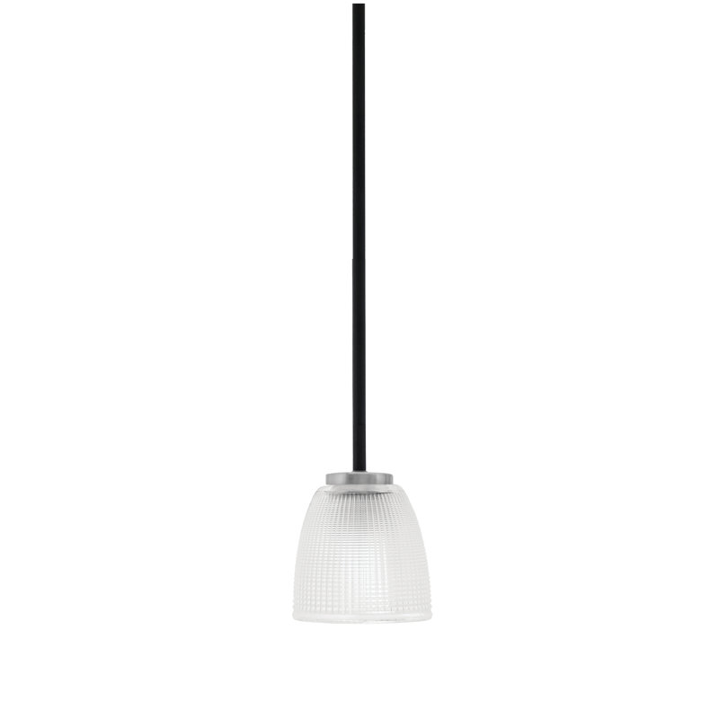 Mini-luminaire suspendu 1 lumière Amarmula, noir mat et finition graphite, verre nervuré transparent de 5 po