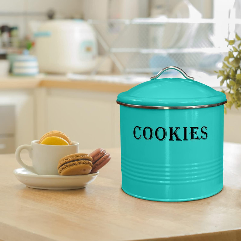 Boîte à biscuits rétro - grande, hermétique, bocal à biscuits turquoise avec couvercle pour comptoir de cuisine et cadeaux