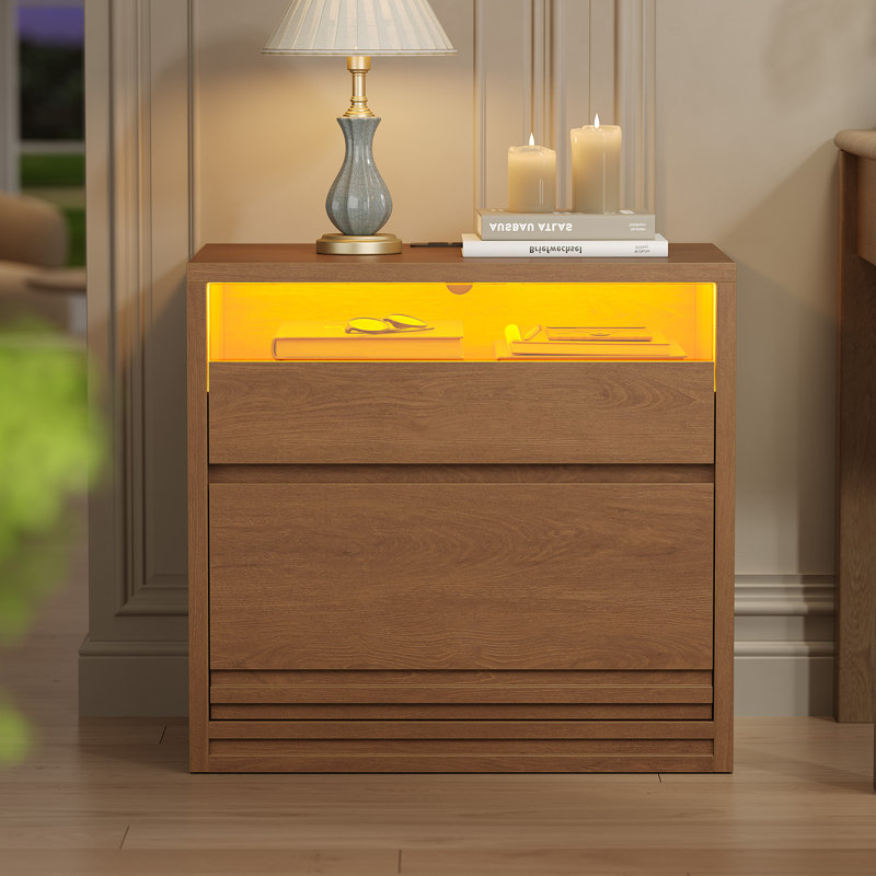 22.83'' 2-drawer Nightstand With Charging Station & Led Lights