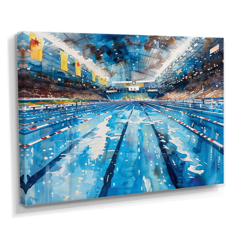 Piscine olympique avant la course I - Décoration murale de natation, Toile tendue, H 12 po x l 20 po x P 1 po