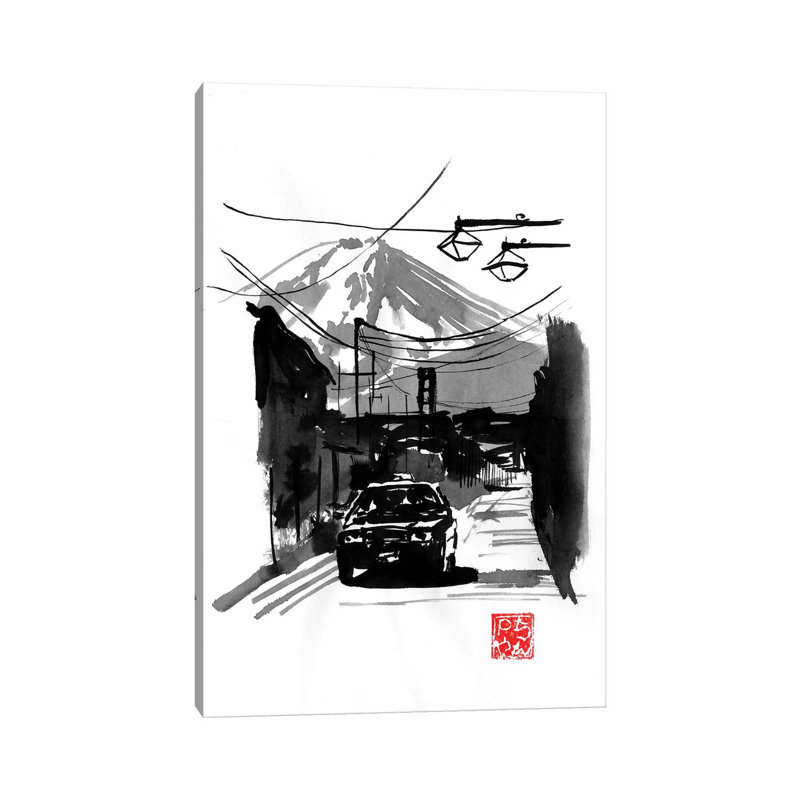 Fujiyoshida And Car by Péchane - Painting on Canvas, 66.04 cm H x 45.72 cm W x 1.91 cm D, Wrapped Canvas