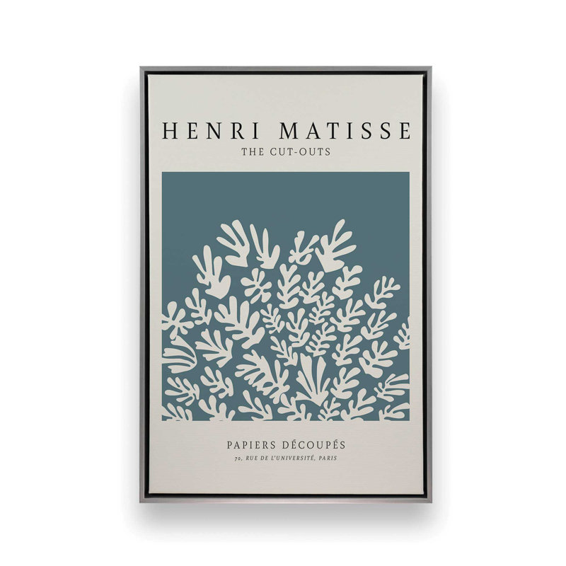 Matisse's La Gerbe en bleu minuit, H 12,75 po x l 8,75 po x P 1,75 po, Cadre flottant en chrome poli