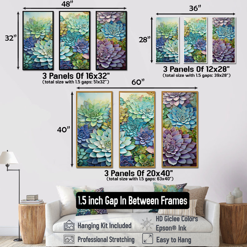 Ensemble de salon pour salon d'art floral, H 40 po x l 60 po x P 1 po, Cadre naturel flottant