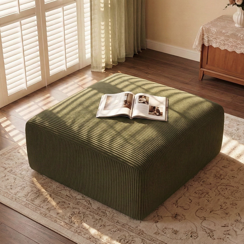 Repose-pieds 40 po carré en velours côtelé à compression pour canapé modulaire, Vert