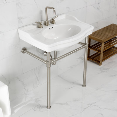 Kingston Brass Victorian 30-Inch Ceramic Console Sink with Stainless Steel Legs (8-Inch, 3-Hole)