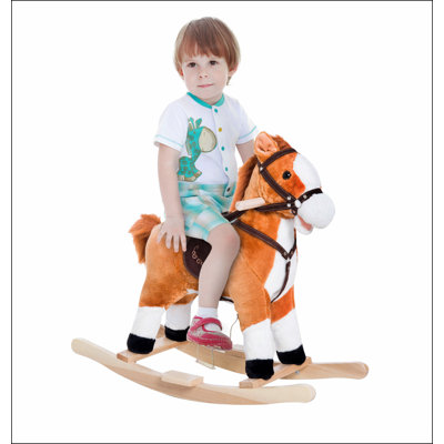 Wooden Toddler Rocking Horse, Kids Plush Rocking Chair Toy with Nursery Rhyme Music