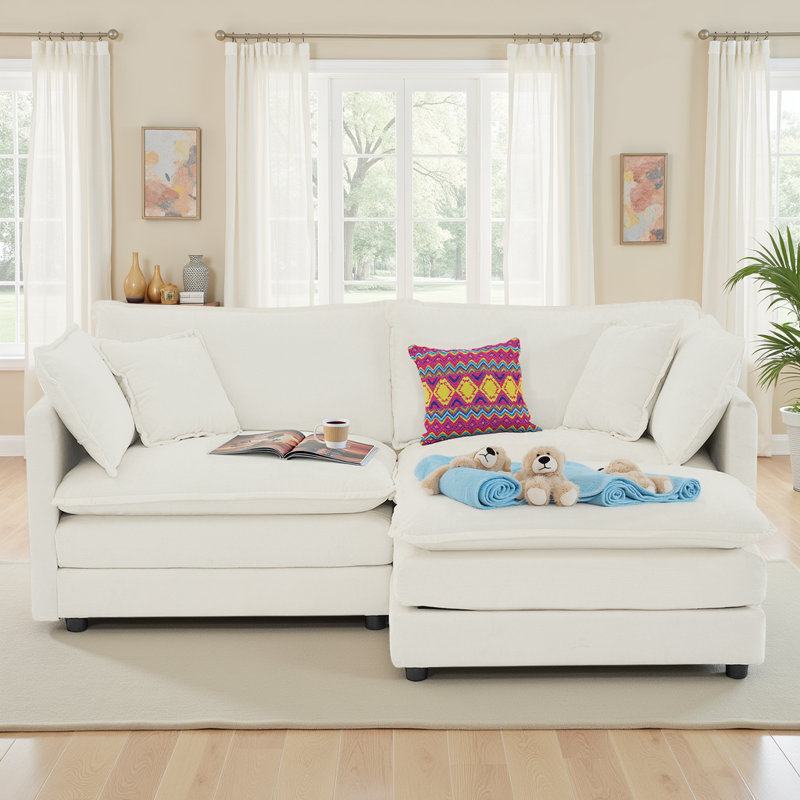 L-Shaped Chenille Sectional Sofa with Ottoman - 2-Seater Loveseat for Small Spaces, Breathable Fabric & Easy Assembly