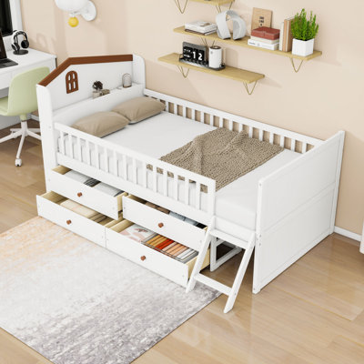 Twin 4 Drawers Wooden Loft Bed Frame