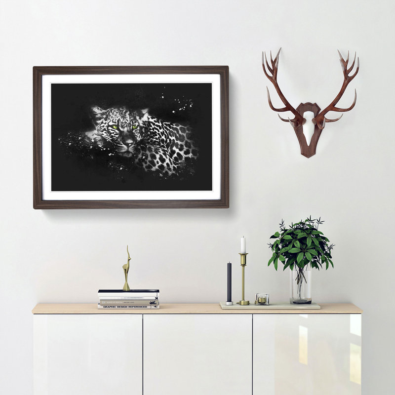 Leopard With Green Eyes High Paint Splash - Picture Frame Graphic Art, Walnut Framed, 45cm H x 63cm W x 2cm D